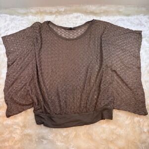 Express Womens Medium Bronze Metallic Lurex Open Knit Batwing Lace‎ Top Layer